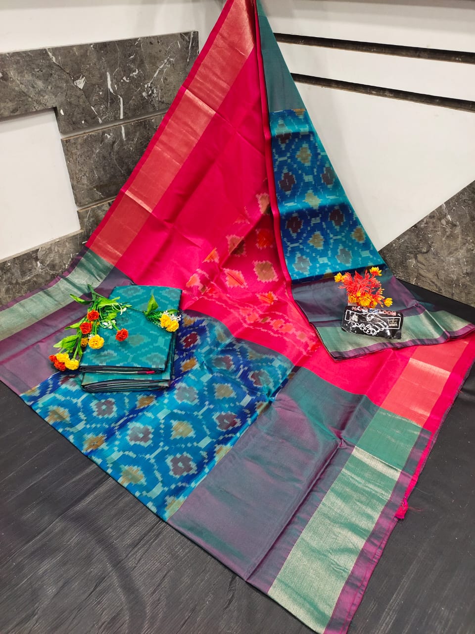 peacock blue Uppada soft silk sarees