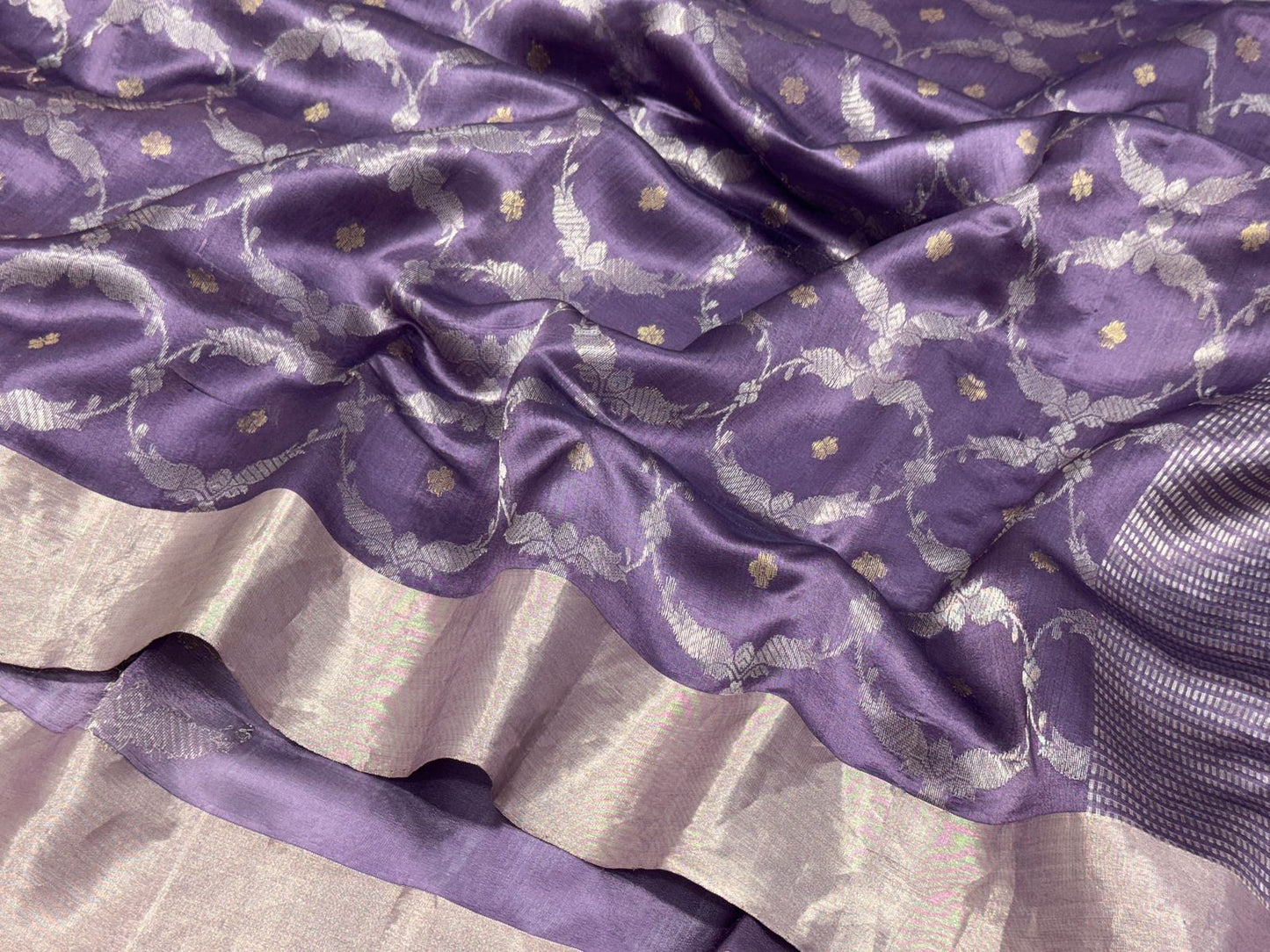 Dark lilac Handloom chanderi katan silk sarees