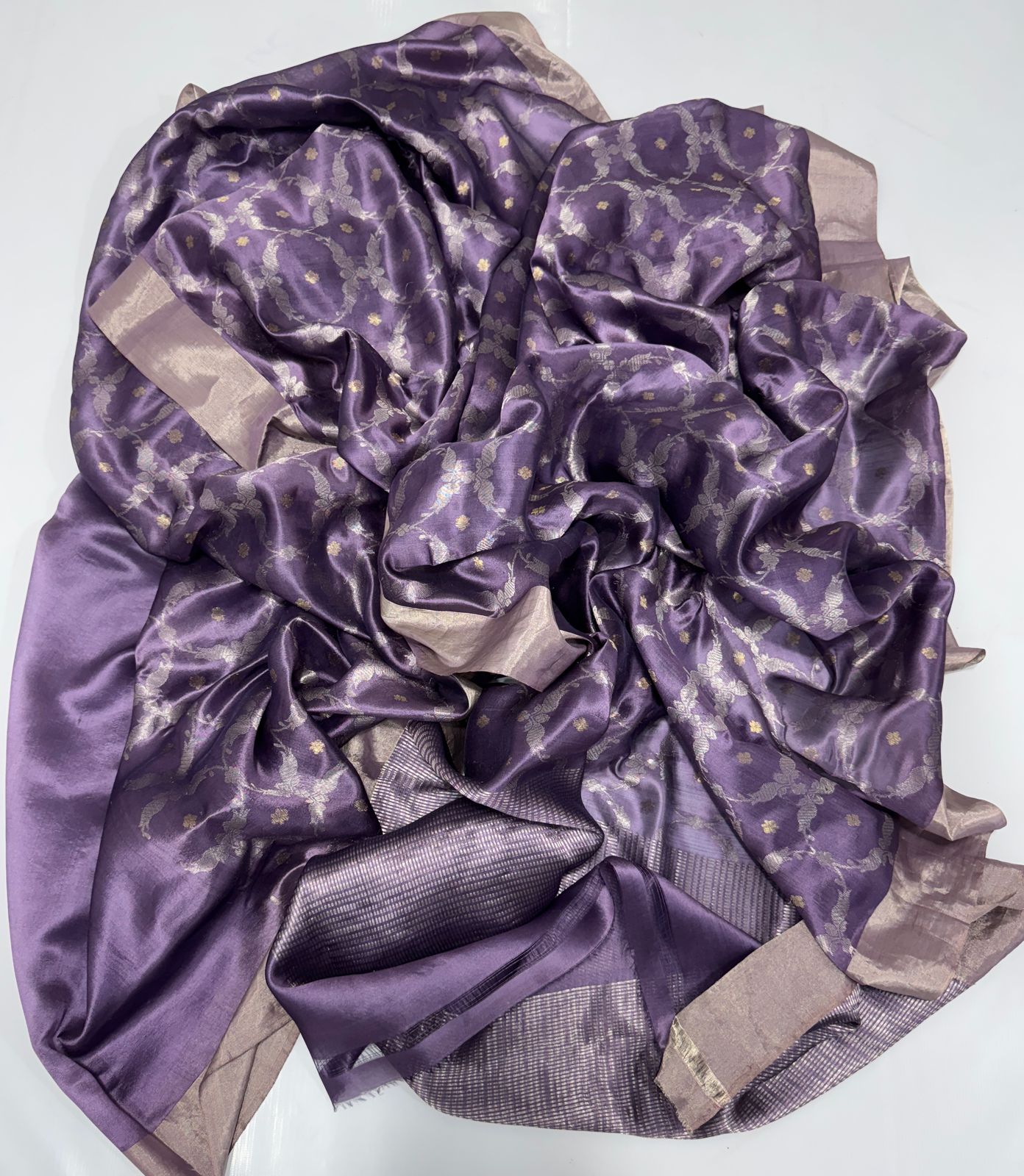 Dark lilac Handloom chanderi katan silk sarees