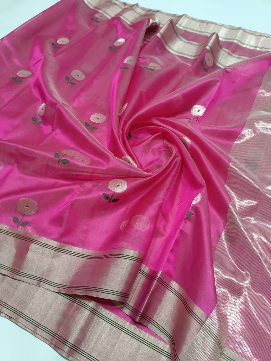 Pink chanderi pattu sarees