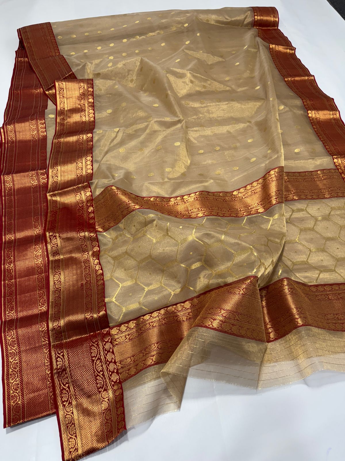 Light gold chanderi tissue silk sarees