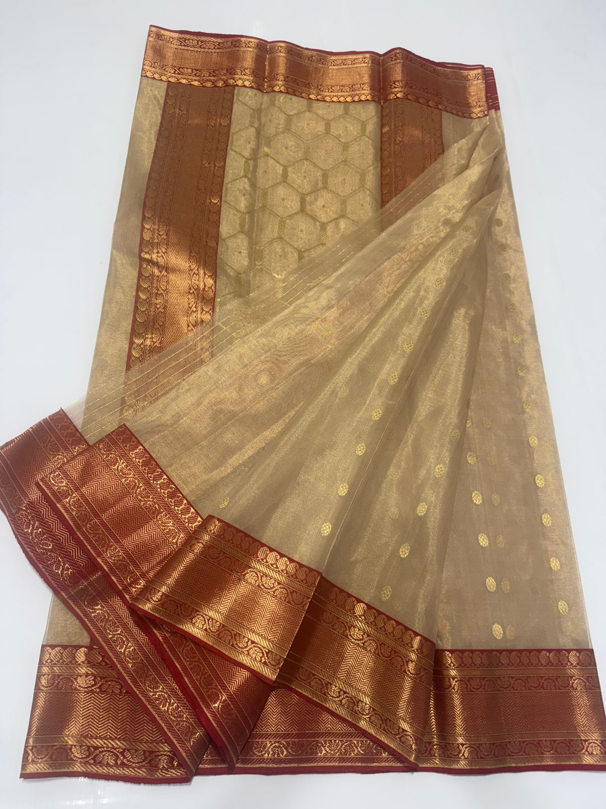Light gold chanderi tissue silk sarees