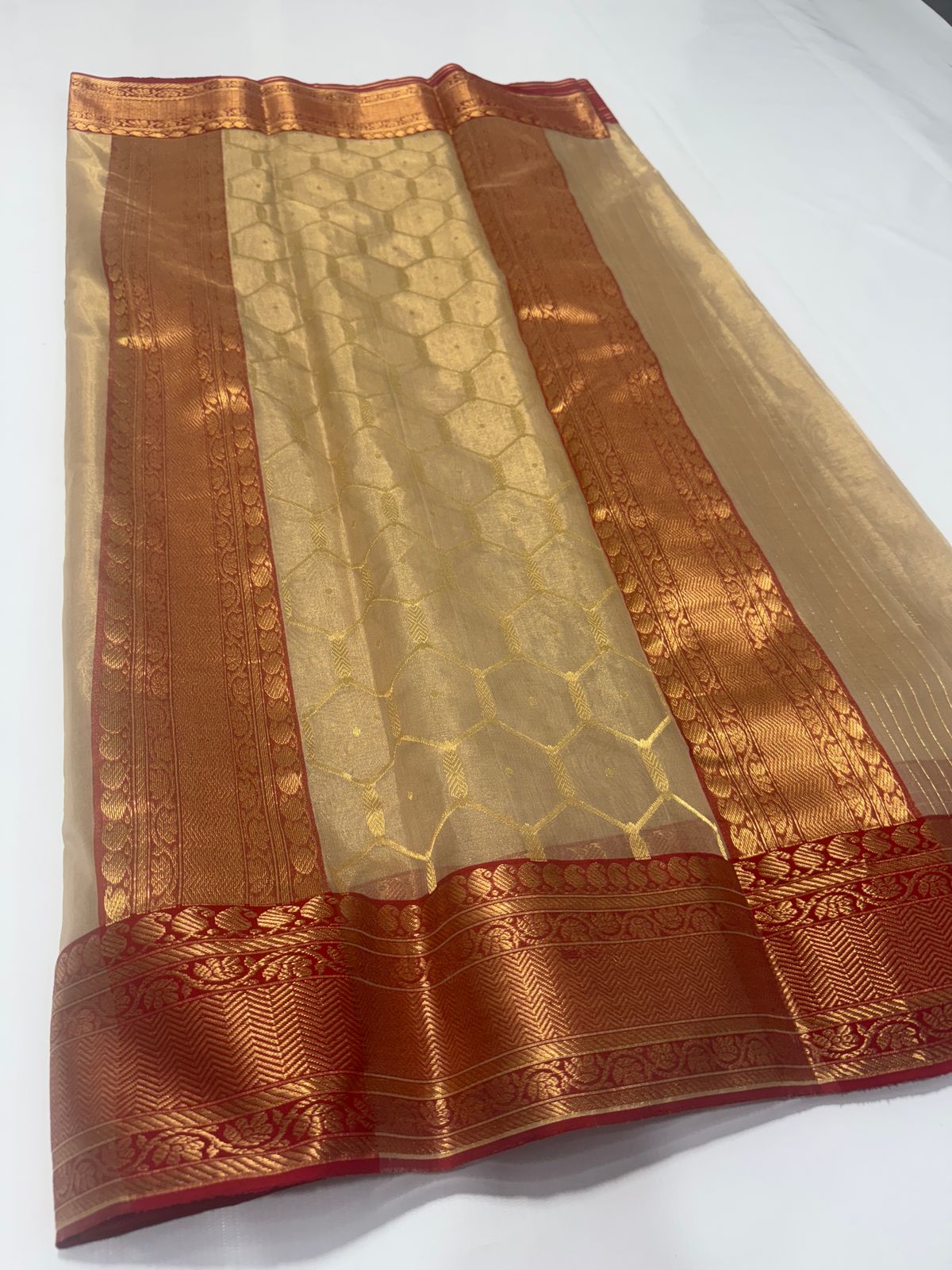Light gold chanderi tissue silk sarees