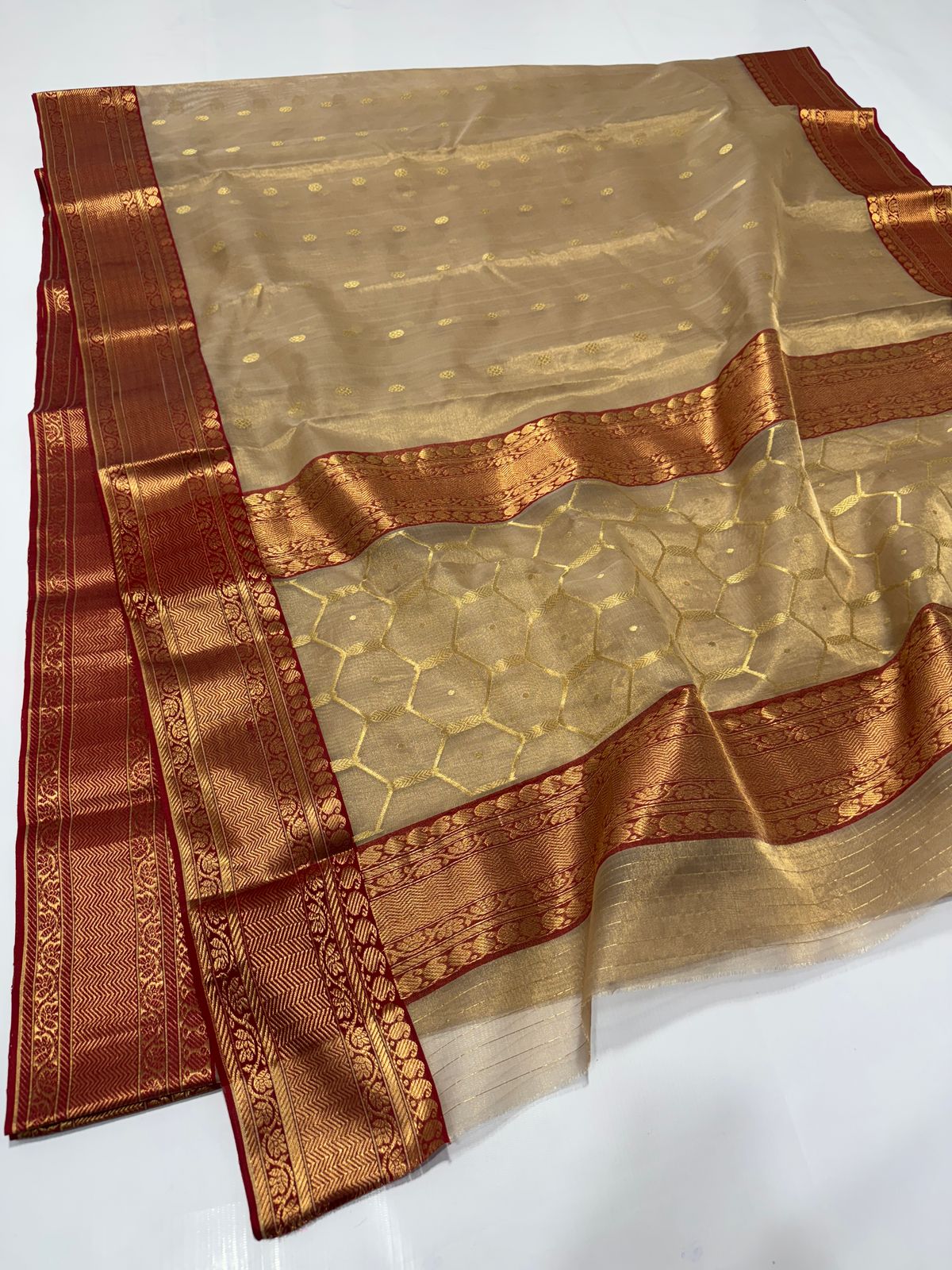 Light gold chanderi tissue silk sarees