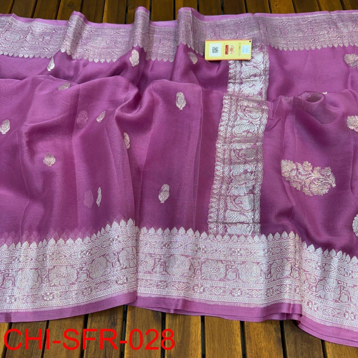Light magenta pure banarasi georgette chiffon sarees