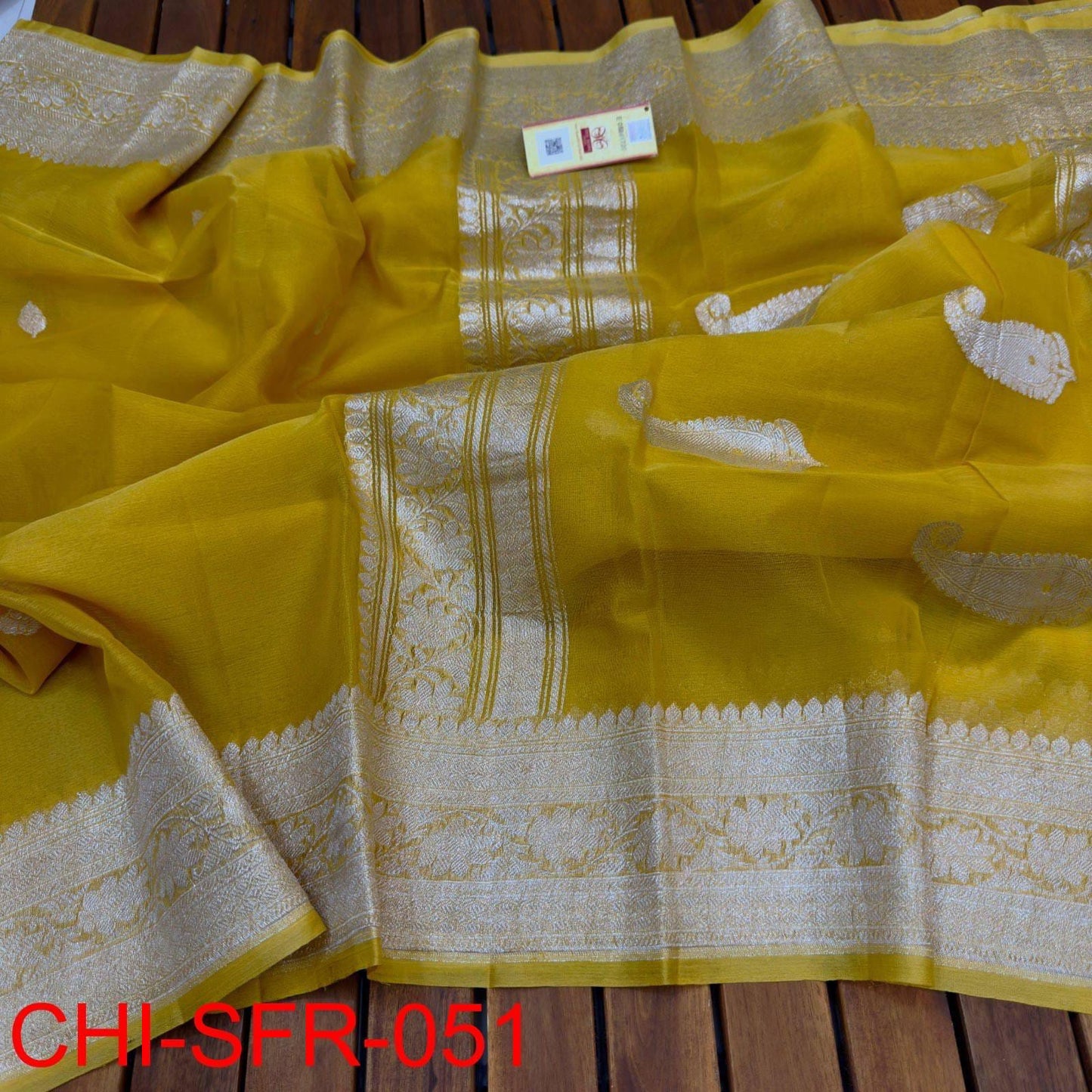 Yellow pure banarasi georgette chiffon sarees