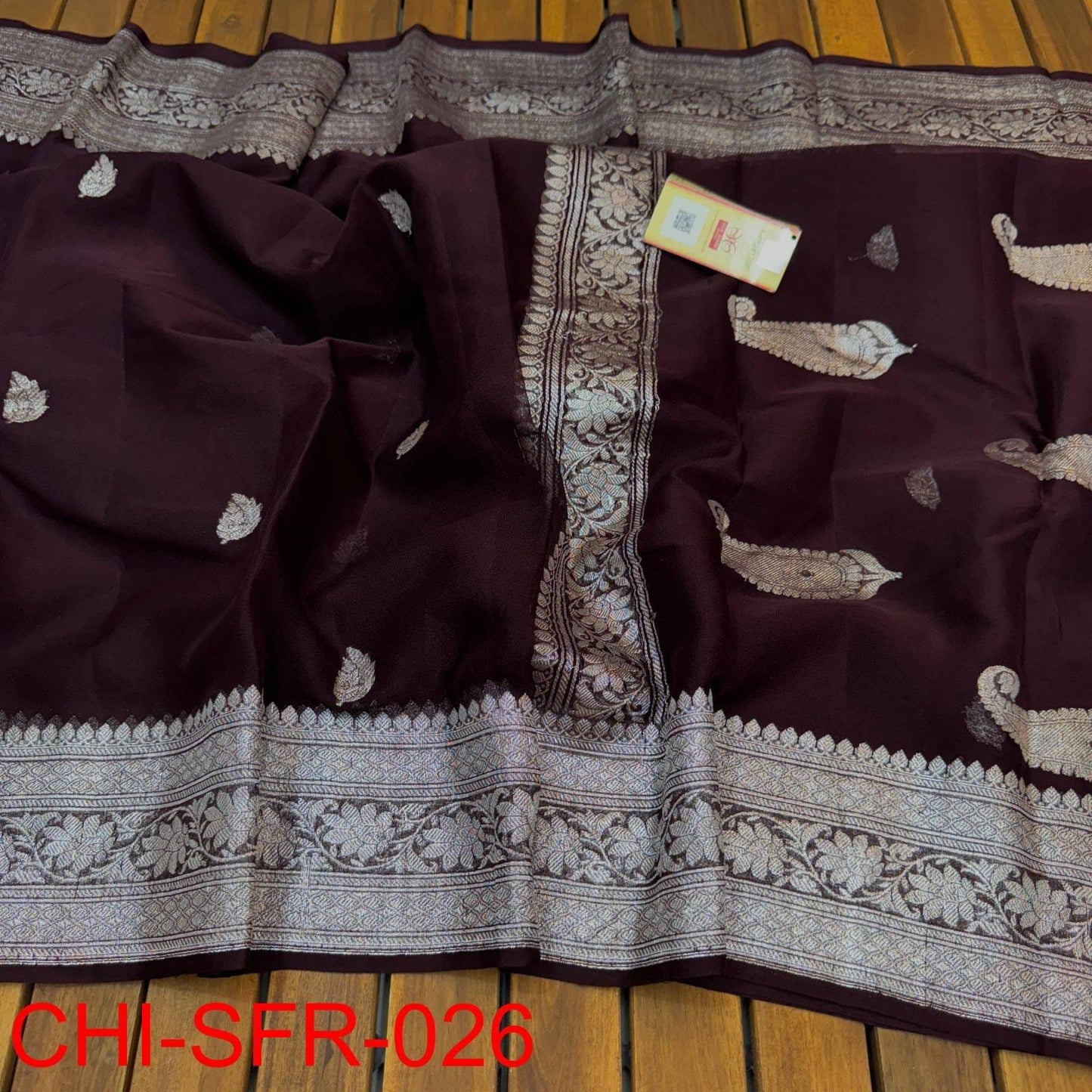 Dark chocolate brown pure banarasi georgette chiffon sarees