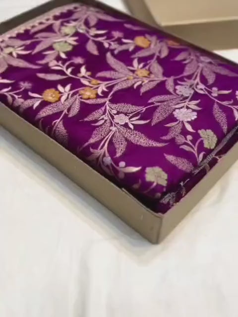 Purple pure banarasi mashru silk sarees