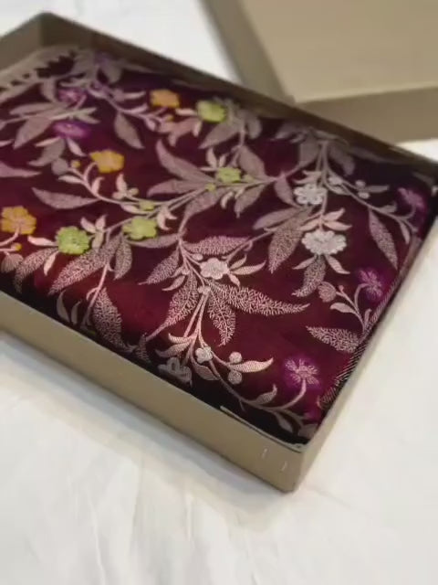 Dark maroon pure banarasi mashru silk sarees