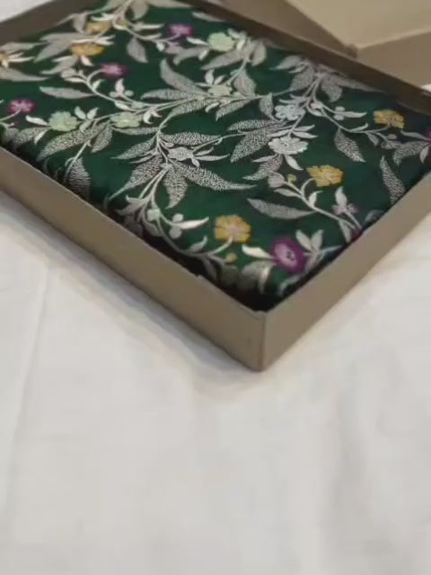 Bottle green pure banarasi mashru silk sarees