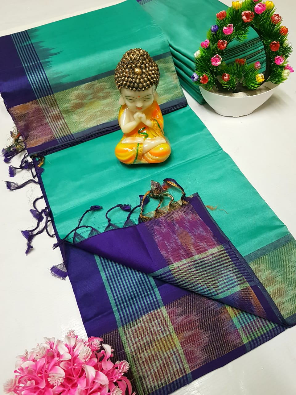 Uppada Tripura silk sarees with small pochampally border