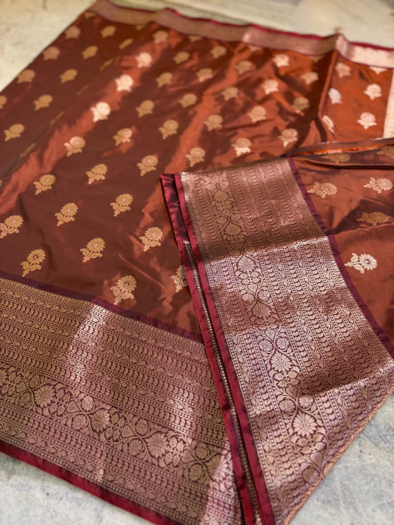 Chocolate brown banarasi semi chiniya silk sarees