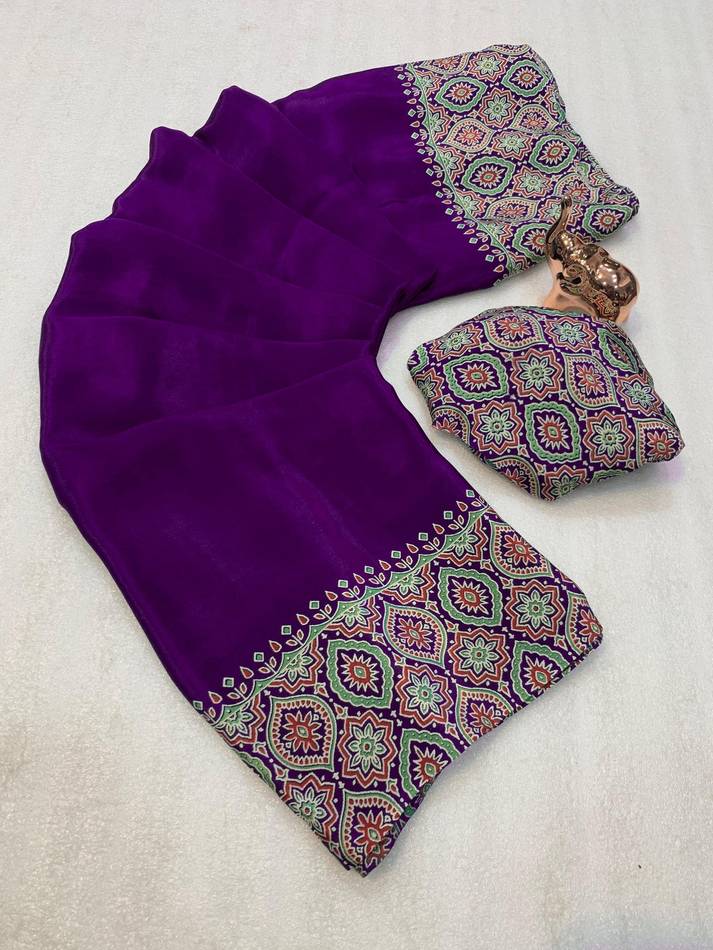 Pure crepe satin ajrakh sarees
