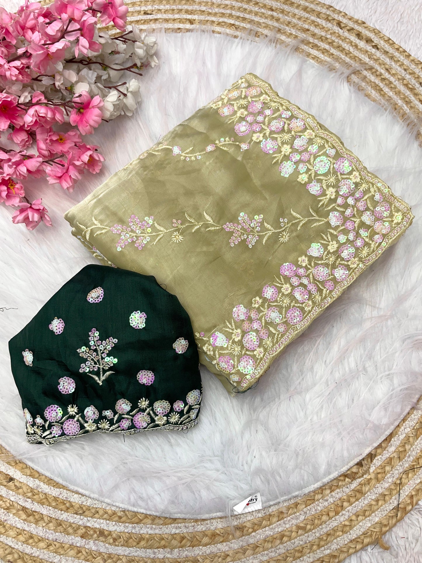 Soft jimmy choo satin sequence sarees