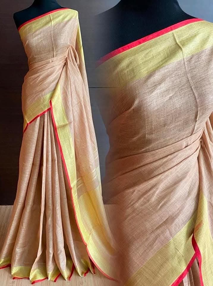 Pure linen sarees with zari border