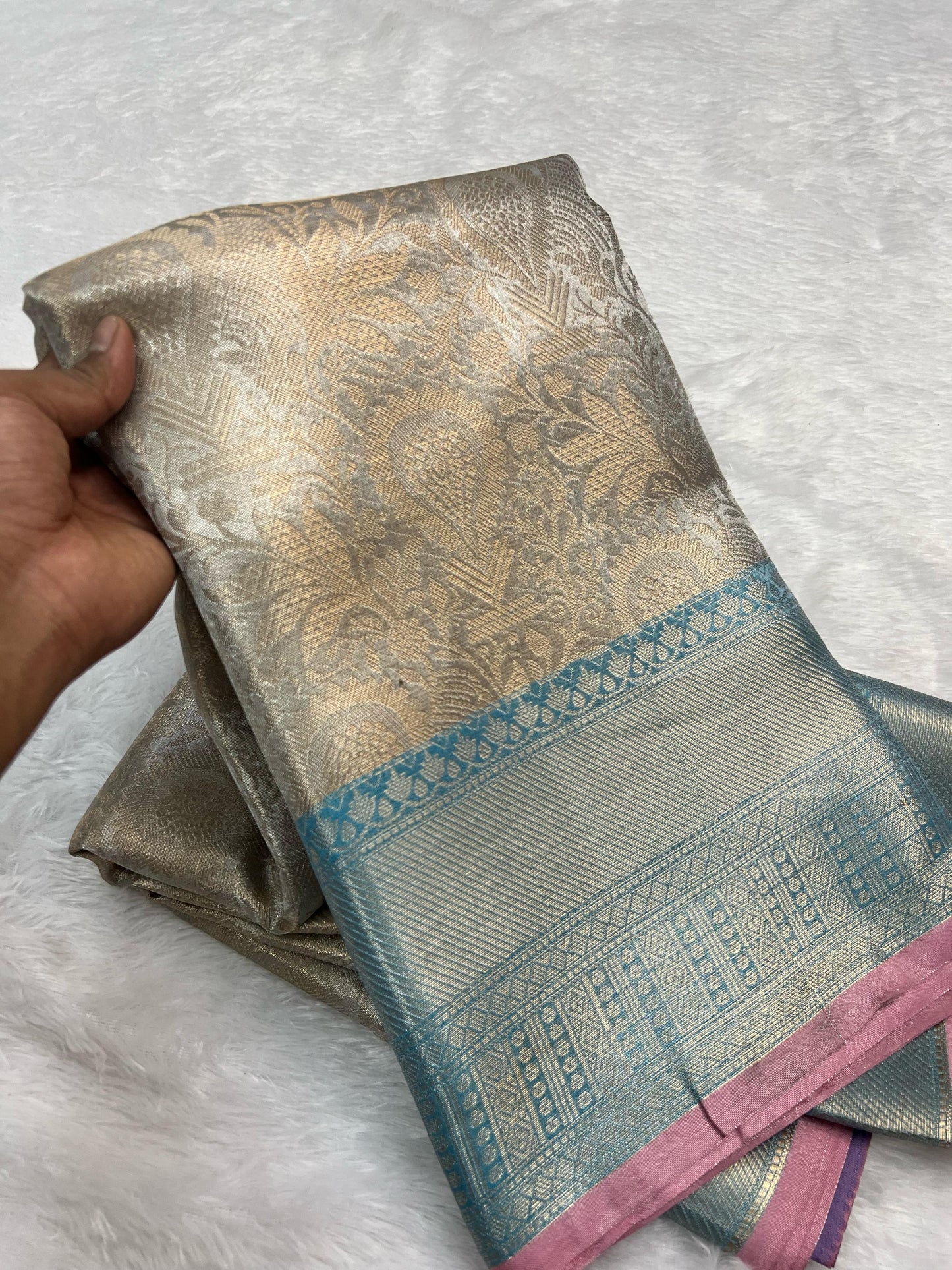 Silver banarasi katan tissue silk sarees