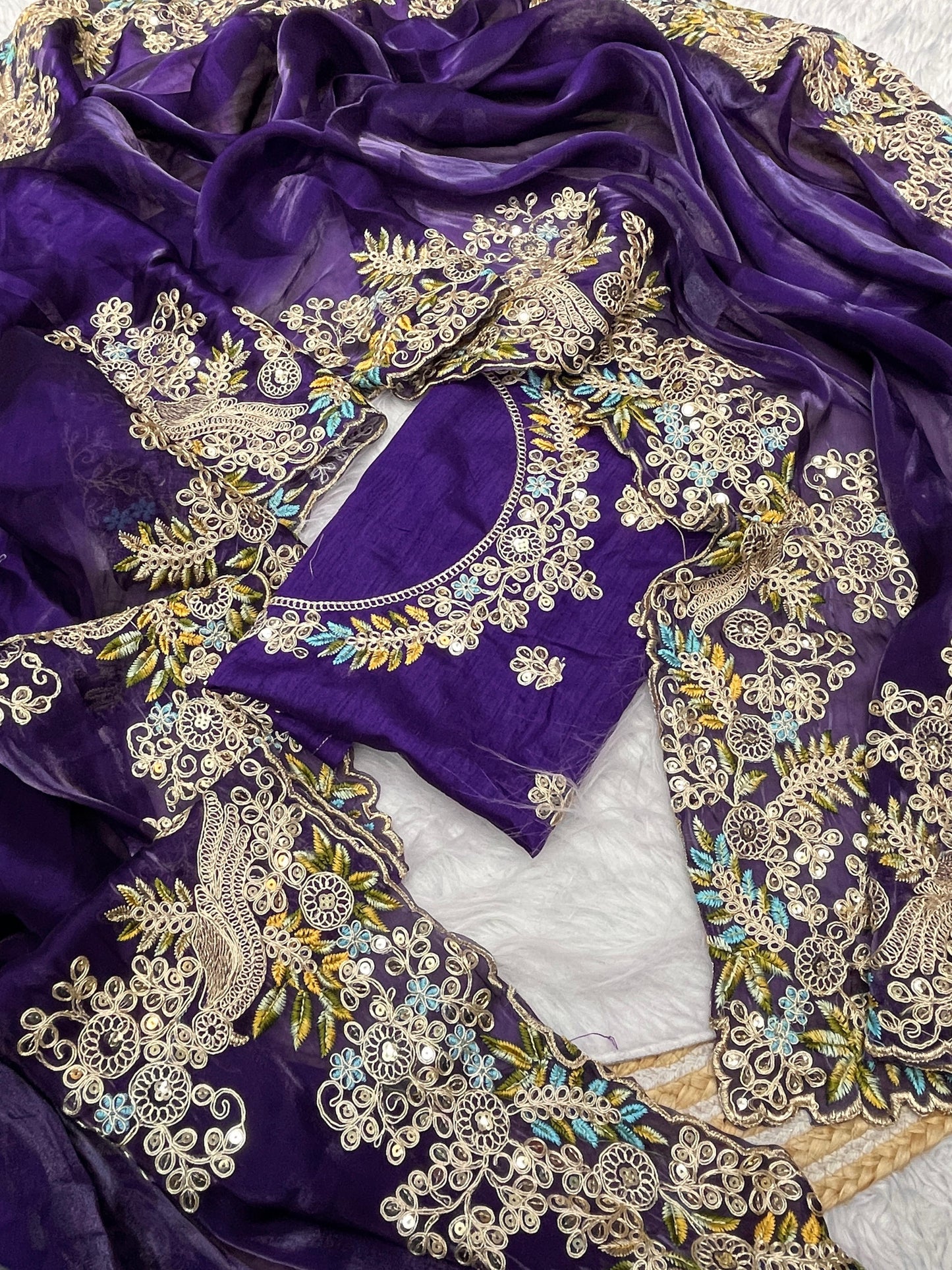 Soft jimmy choo Embroidery sarees