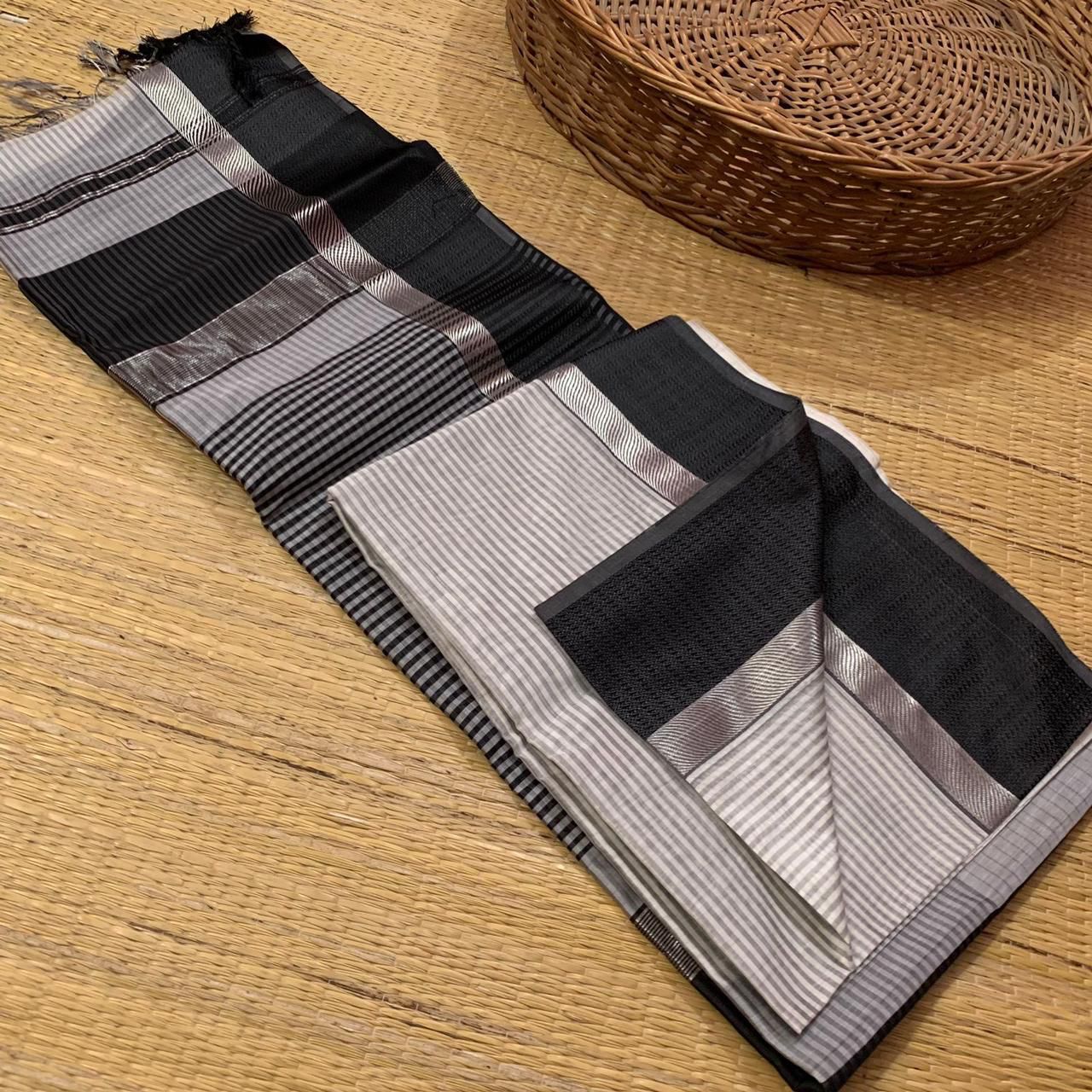 Gray and black Maheshwari sarees