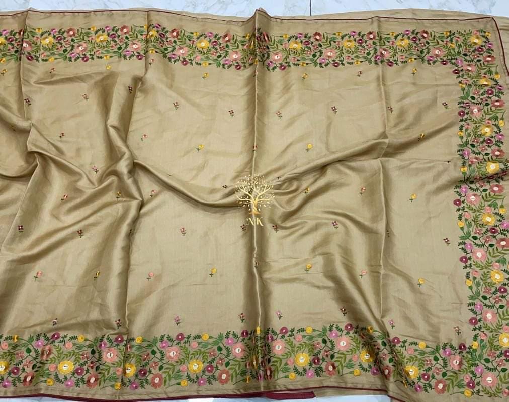 Tussar Munga silk embroidery sarees