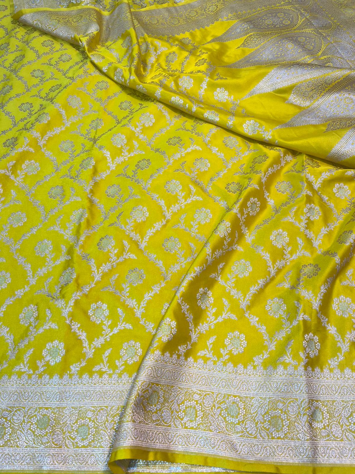 Yellow pure banarasi mashru silk sarees