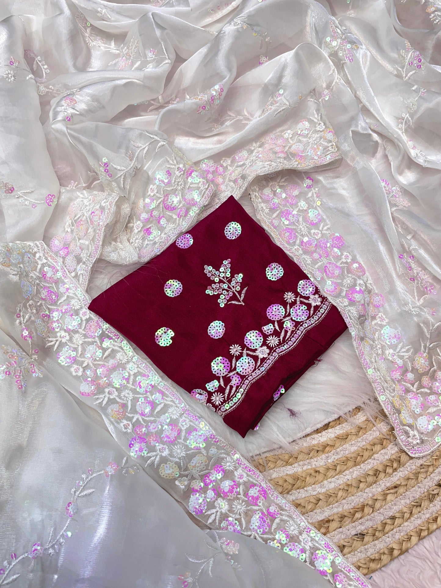 Soft jimmy choo satin sequence sarees