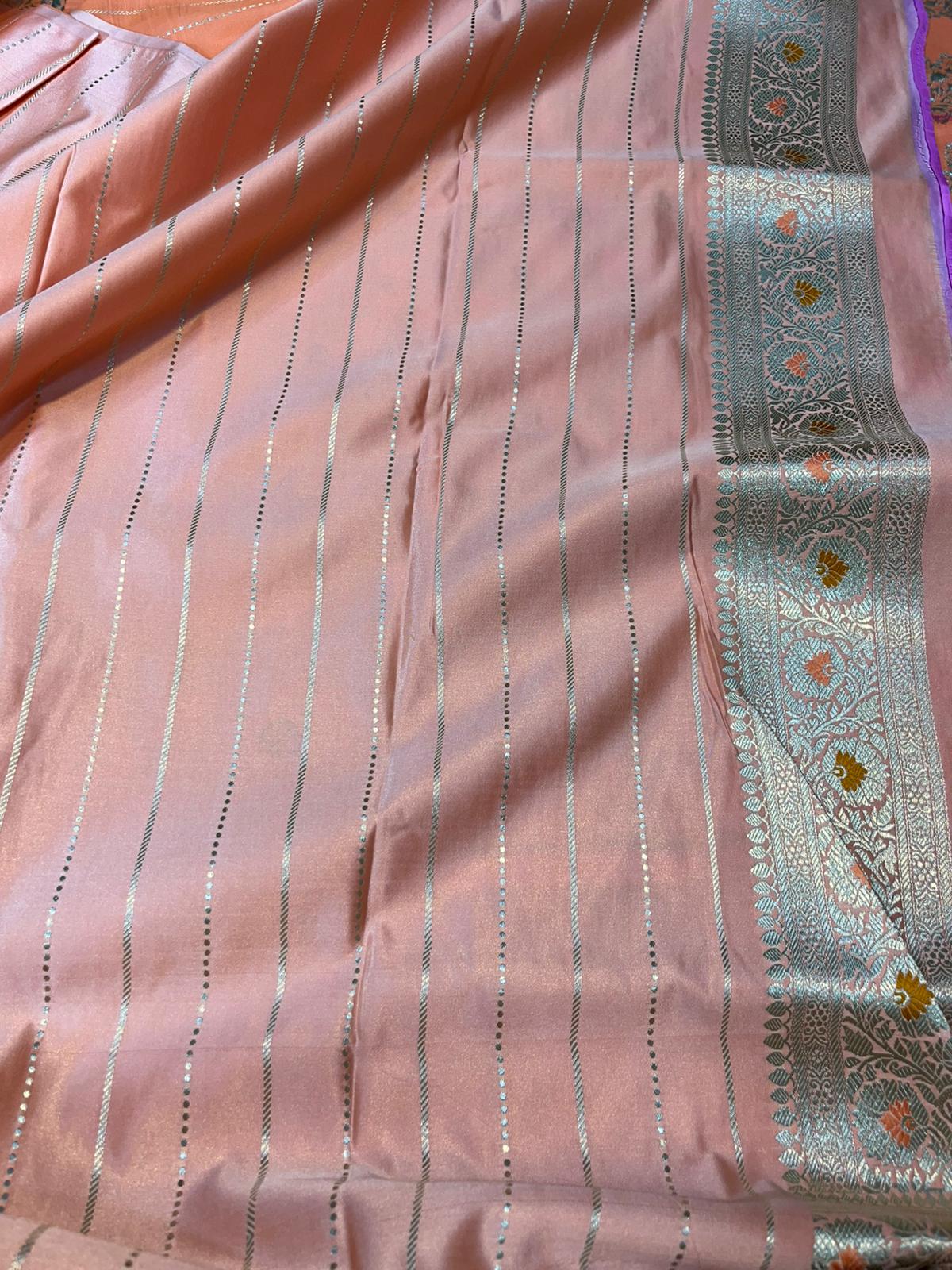 Peach pure banarasi mashru silk sarees