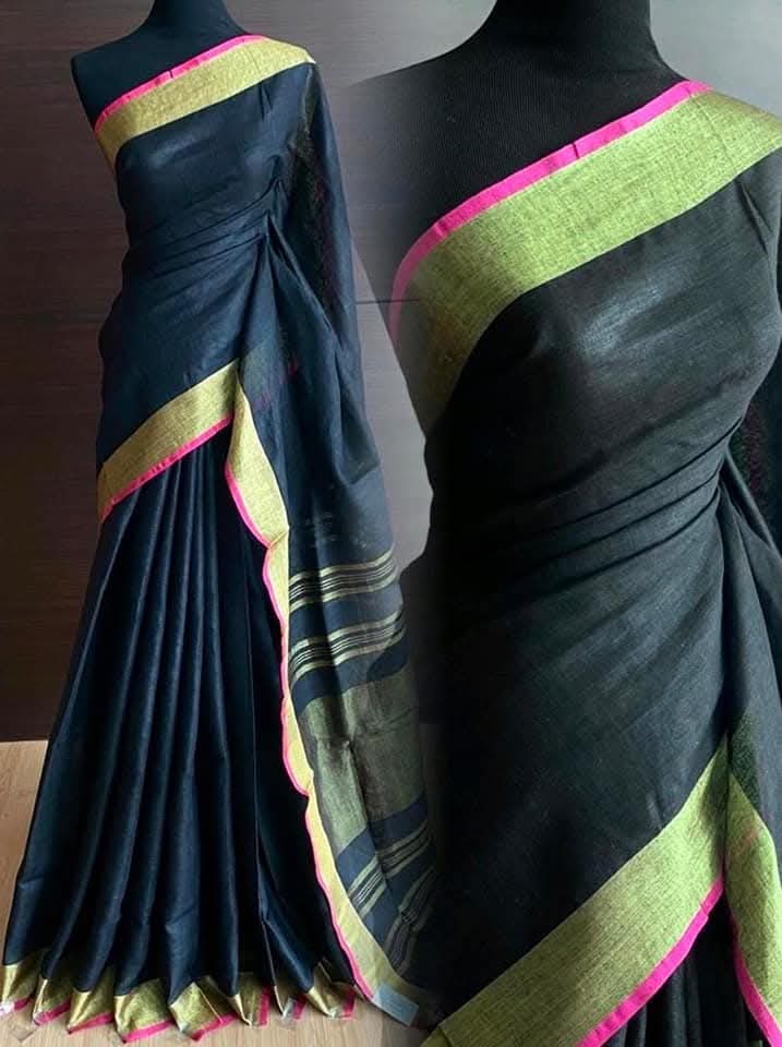 Pure linen sarees with zari border