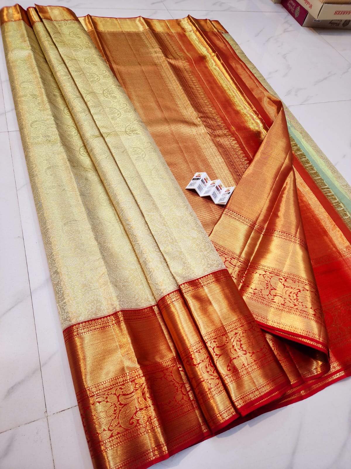 Cream pure kanchipuram bridal silk sarees