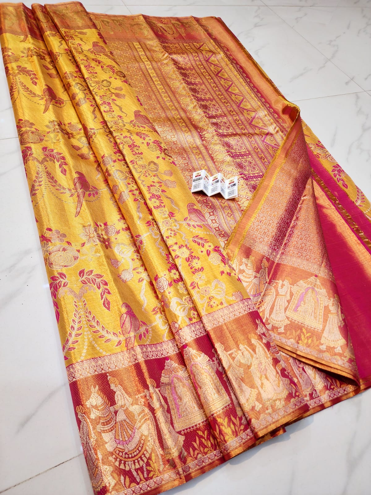 Yellow pure kanchipuram bridal silk sarees
