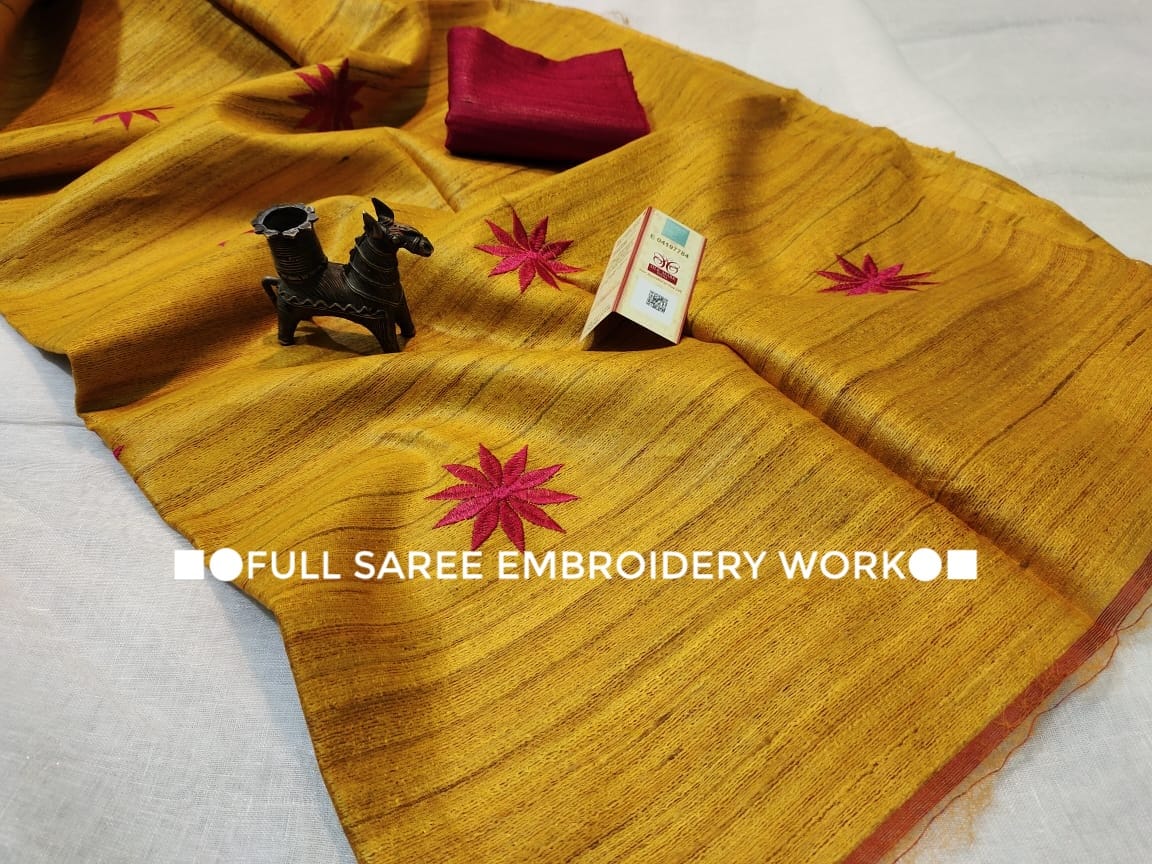 Pure Tussar Ghicha Embroidery sarees