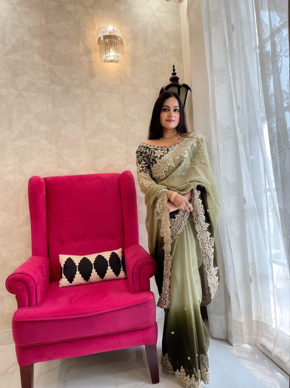 Faux shaded sequence work georgette sarees