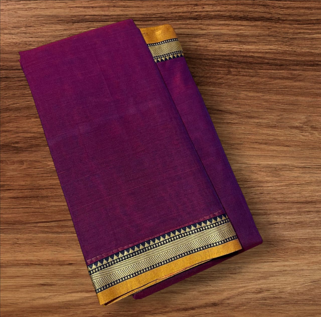 Burgundy mercerised Narayanpet Cotton sarees with thin border