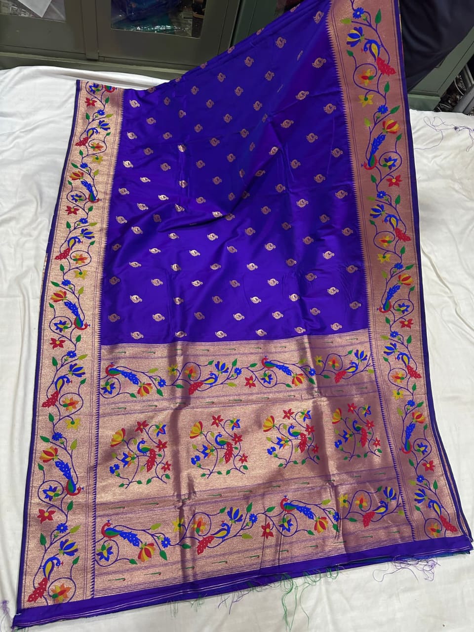 Dark blue soft silk brocade paithani Sarees