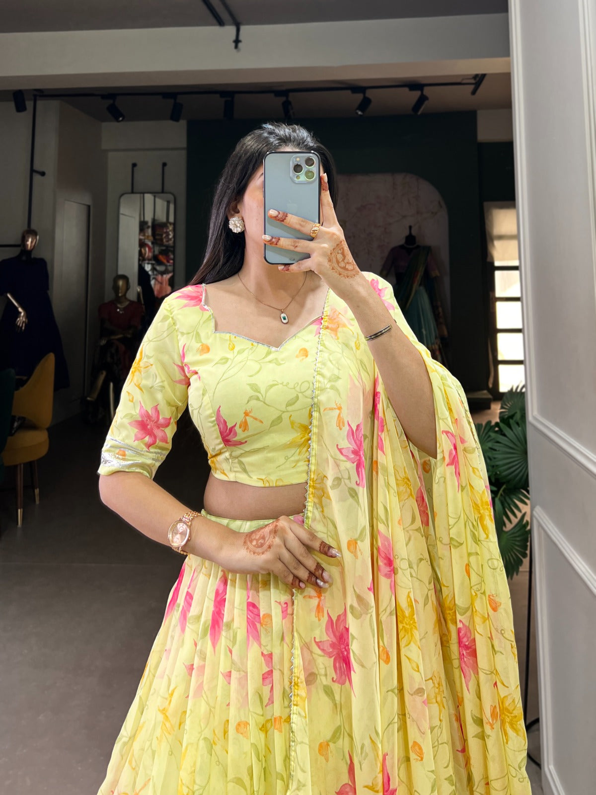 Yellow silk lehenga