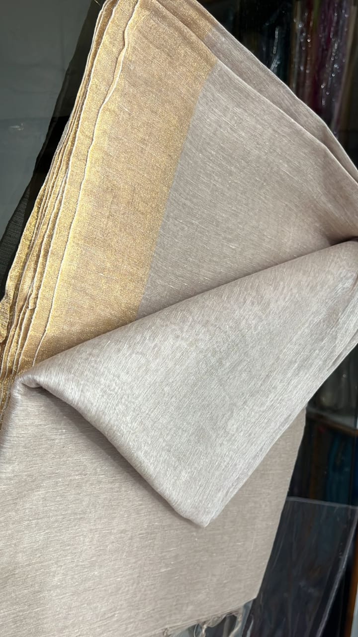 Beige festive wear silk linen sarees