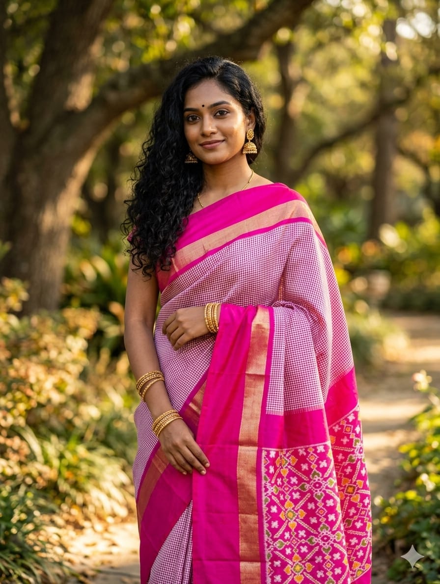 Pure pochampally ikkat silk checks sarees