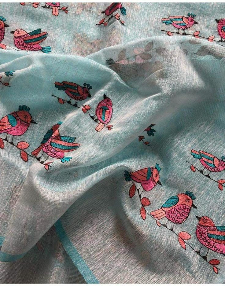 Linen embroidery work sarees