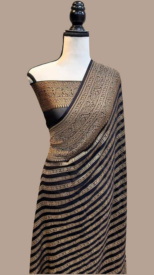 Semi banarasi khaddi georgette sarees with stripes