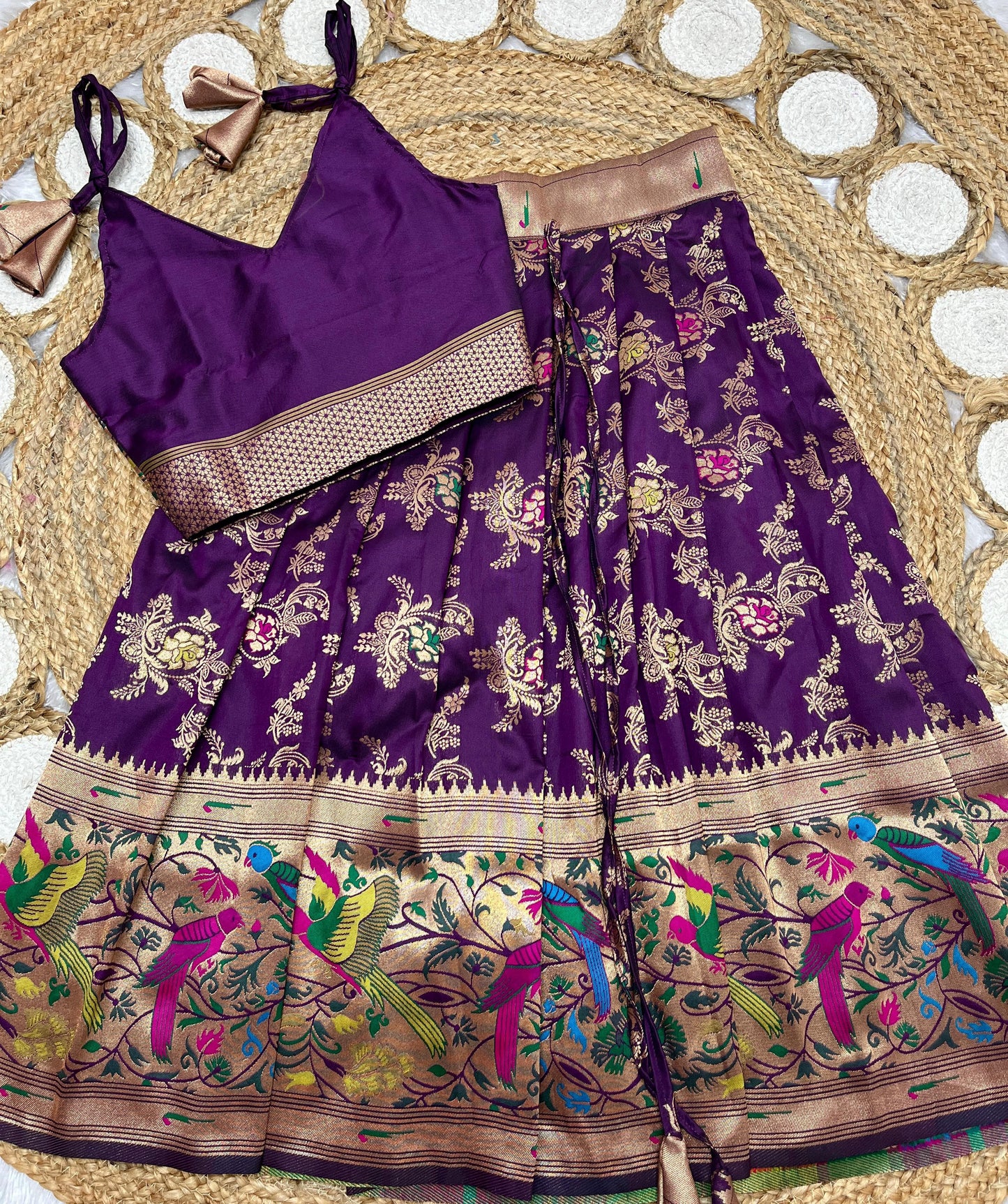 Dark violet Paithani lehenga for kids