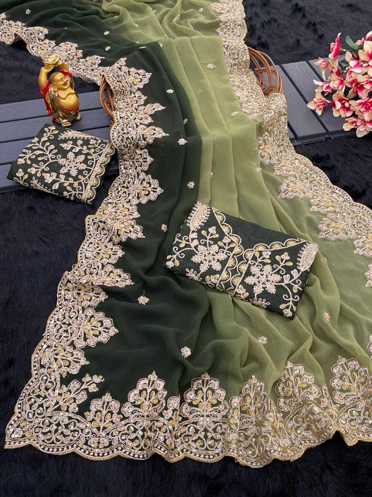Faux shaded sequence work georgette sarees