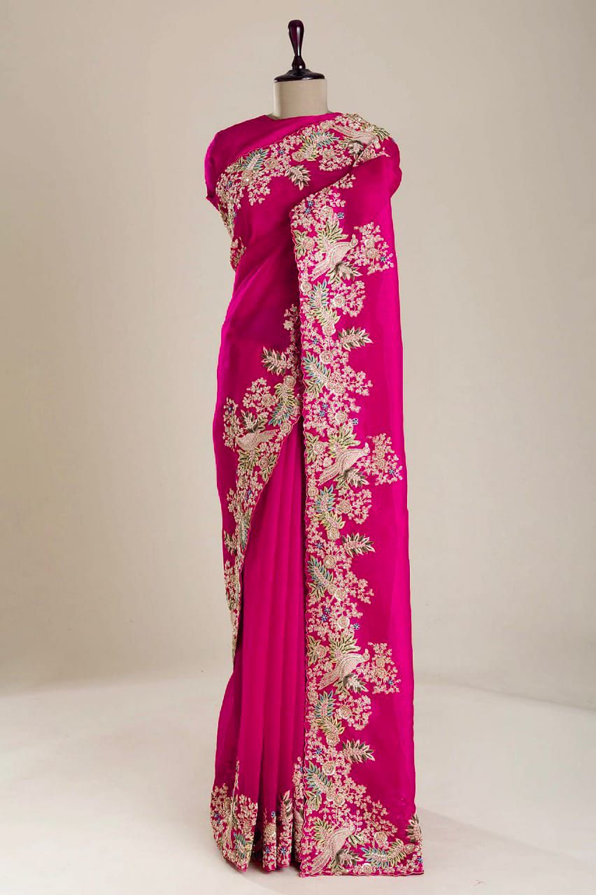 Soft jimmy choo Embroidery sarees