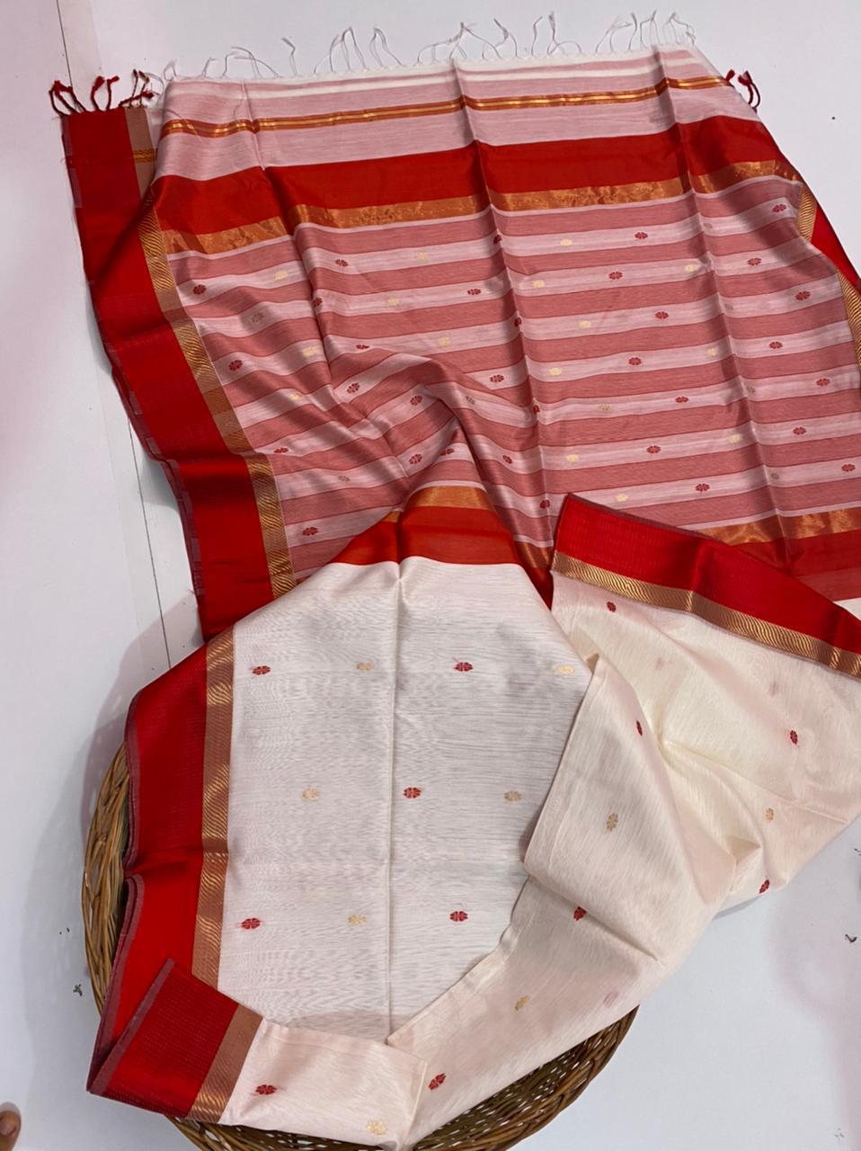 White and Red Maheshwari sarees