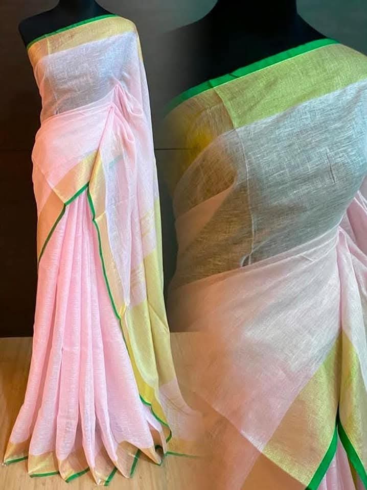 Pure linen sarees with zari border