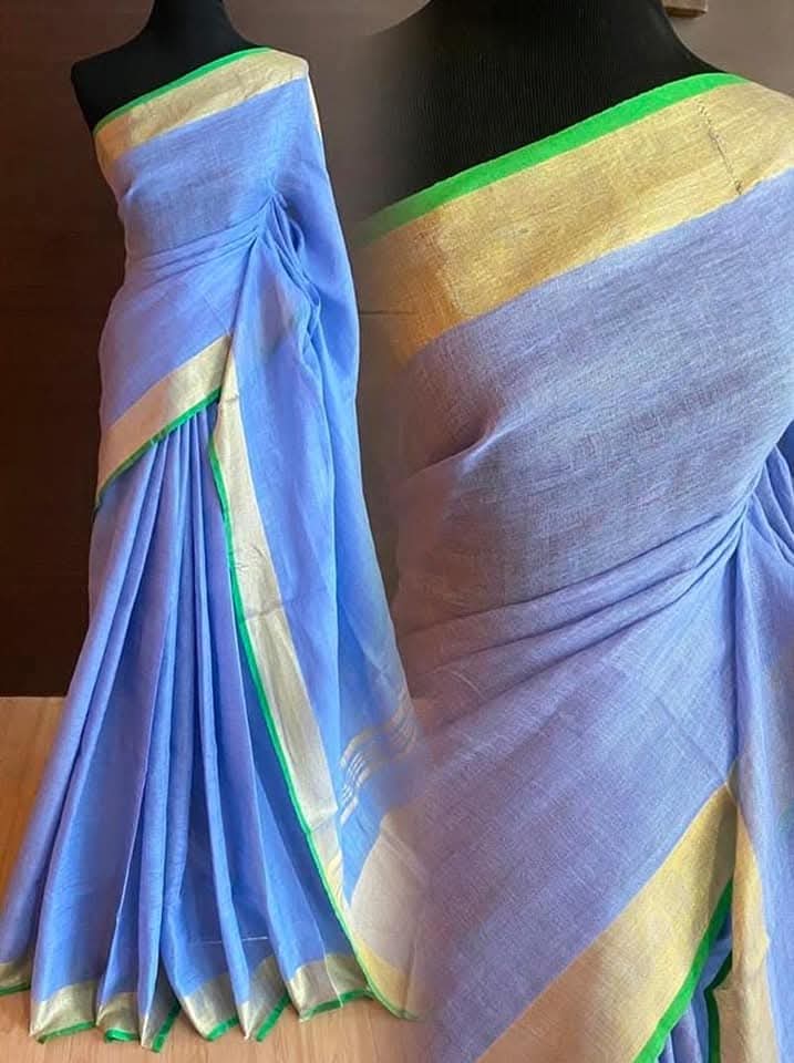 Pure linen sarees with zari border