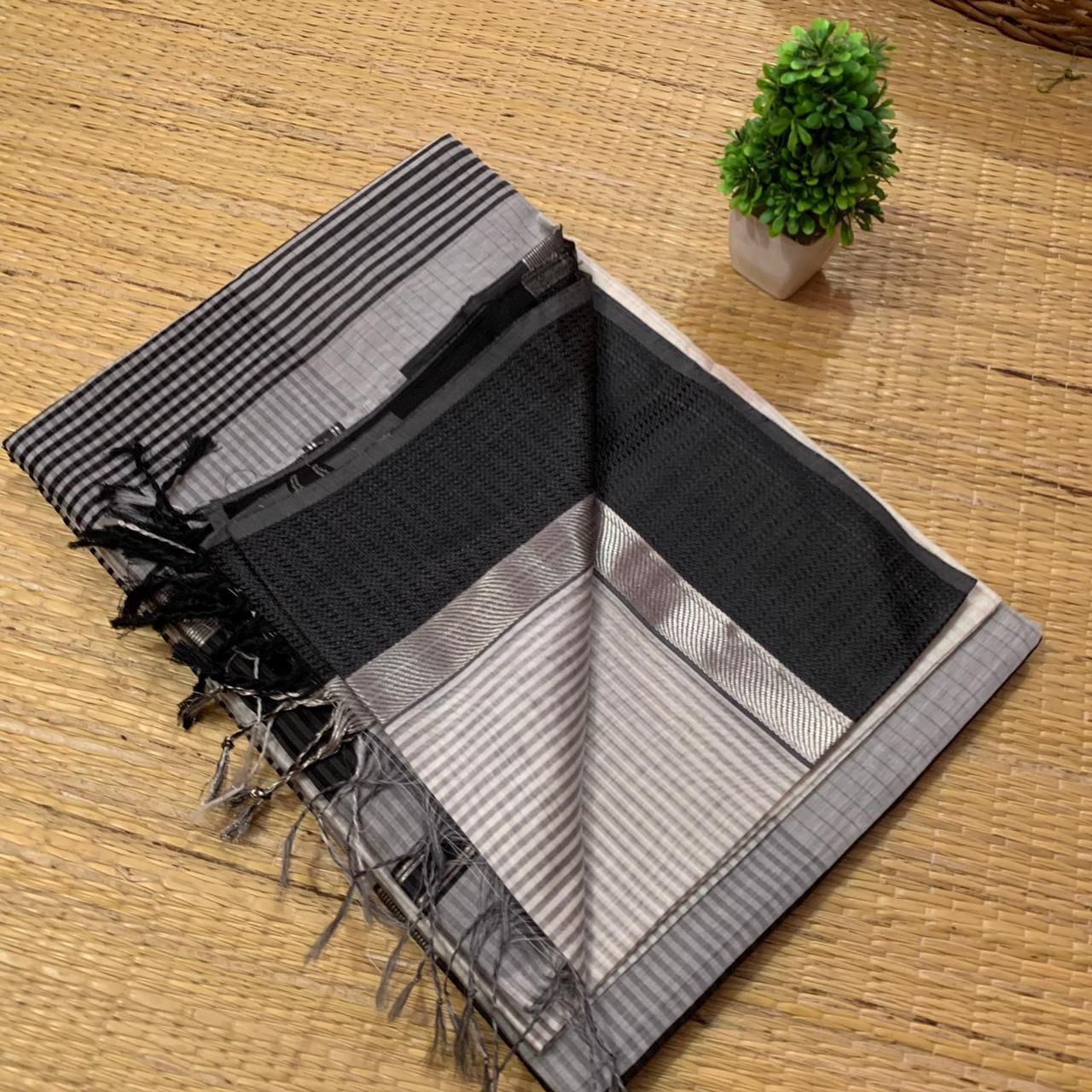 Gray and black Maheshwari sarees