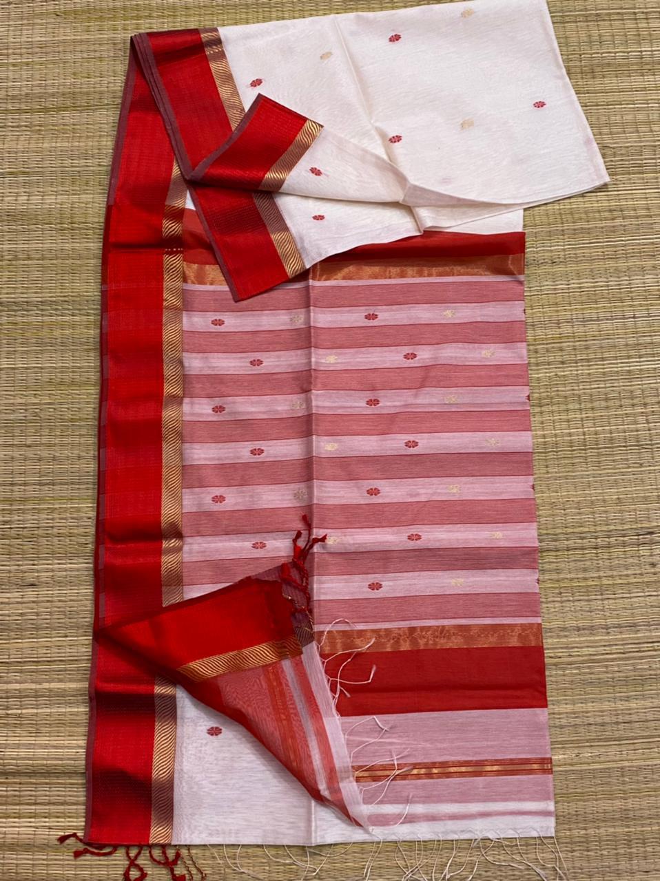 White and Red Maheshwari sarees