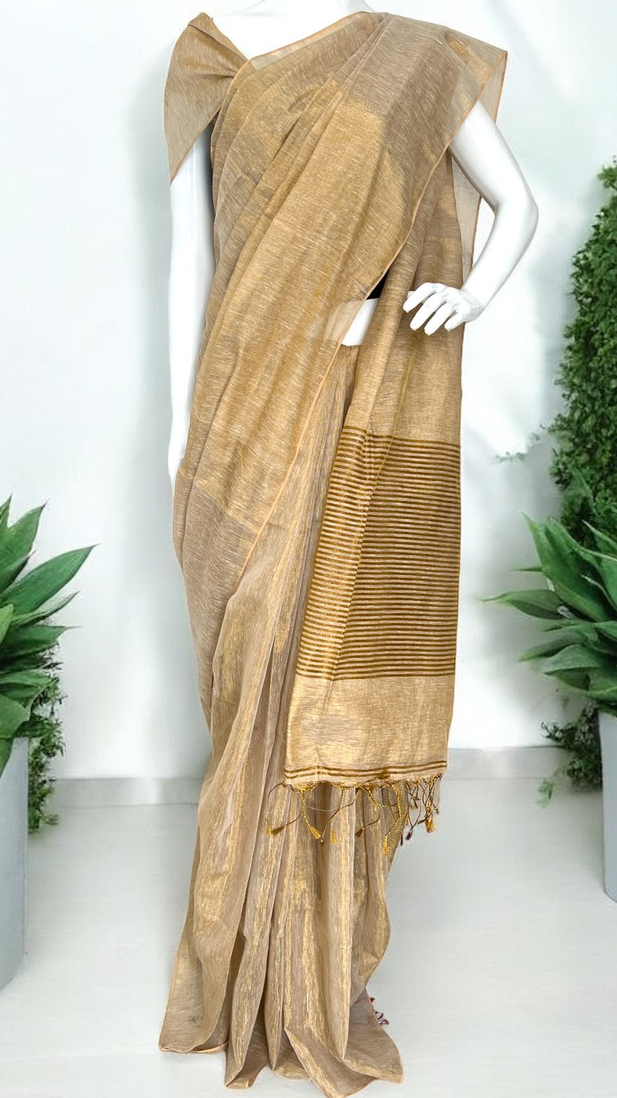 Plain Tissue linen sarees