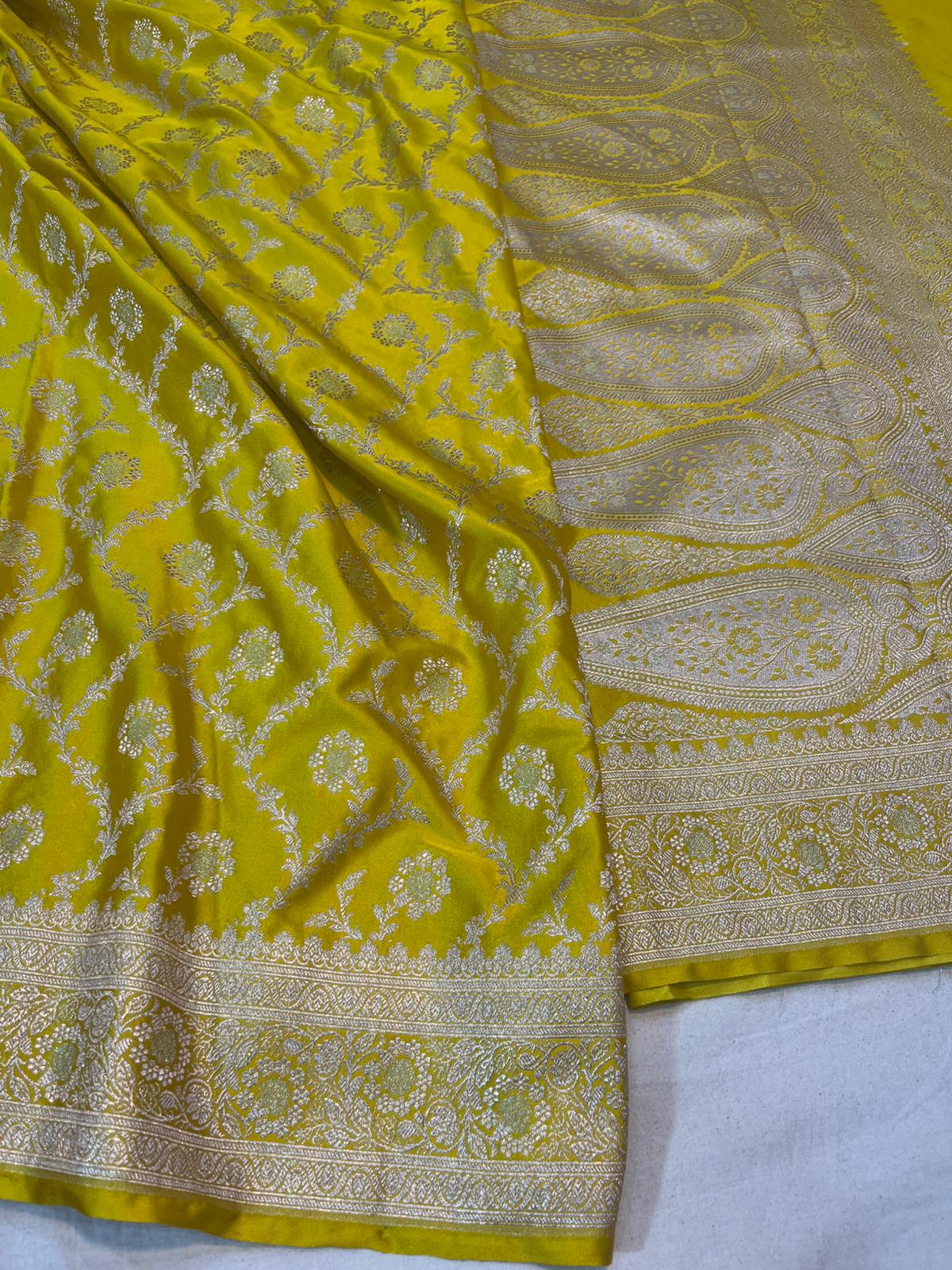 Yellow pure banarasi mashru silk sarees