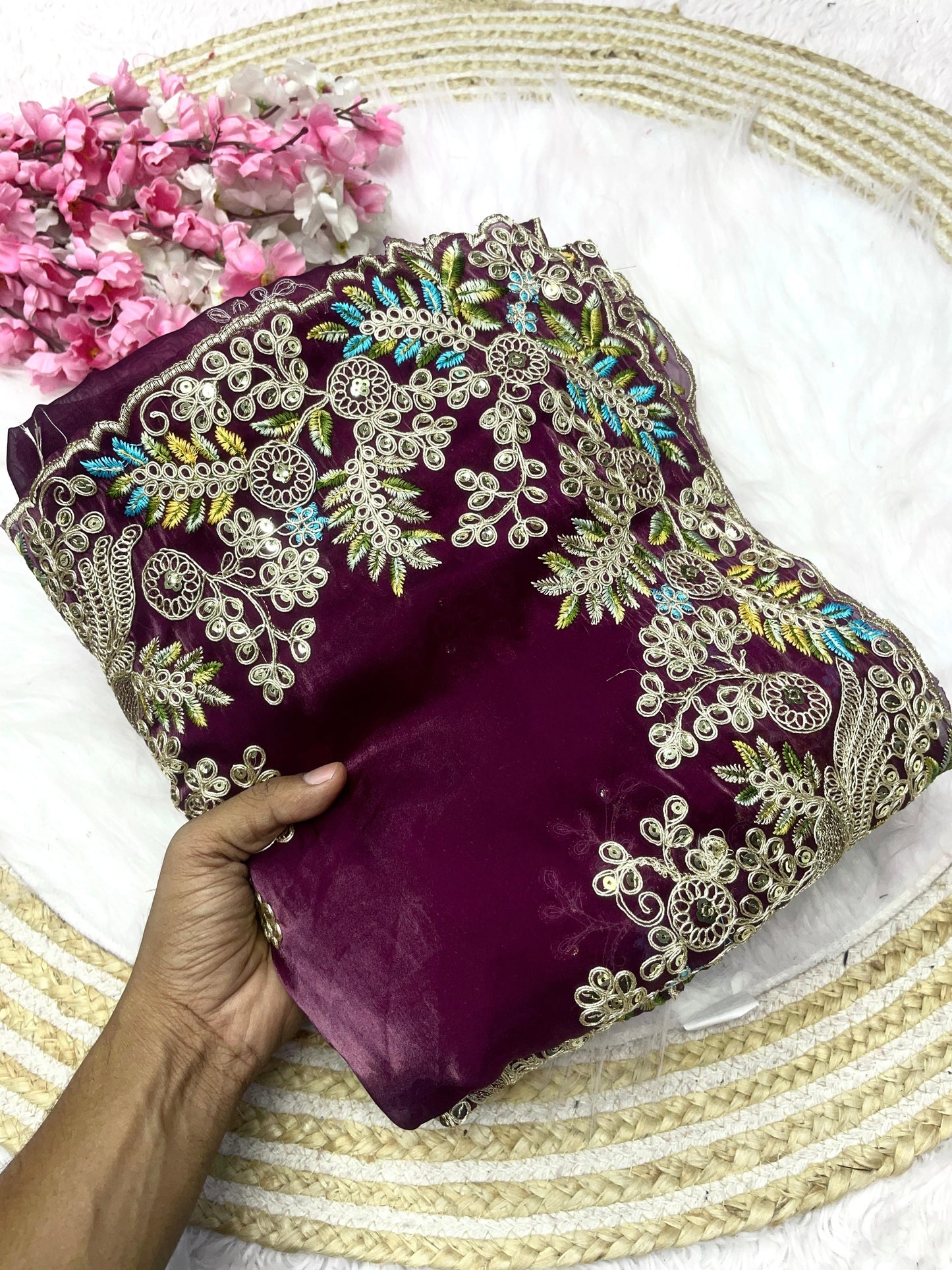 Soft jimmy choo Embroidery sarees