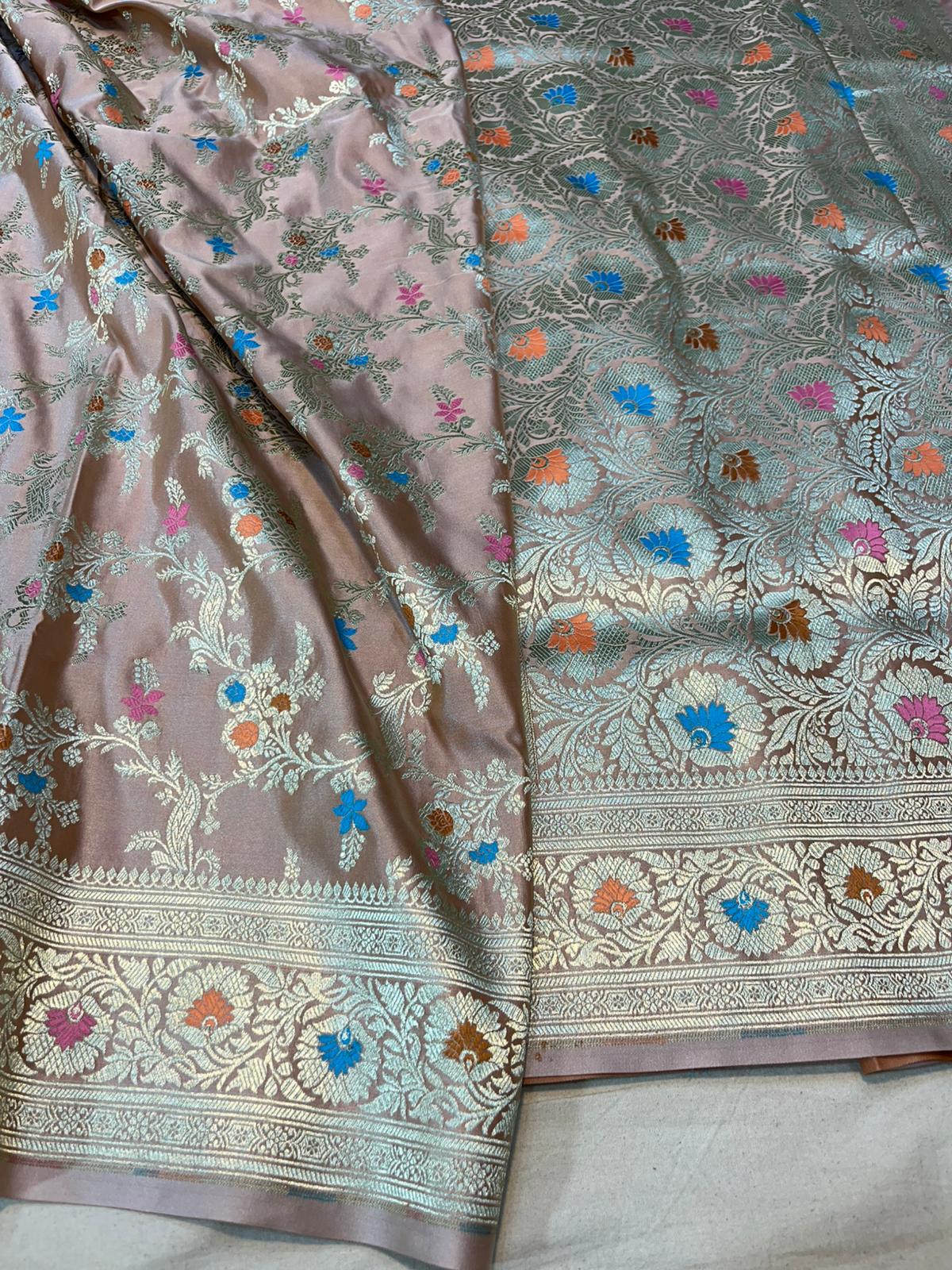 Onion pink pure banarasi mashru silk sarees